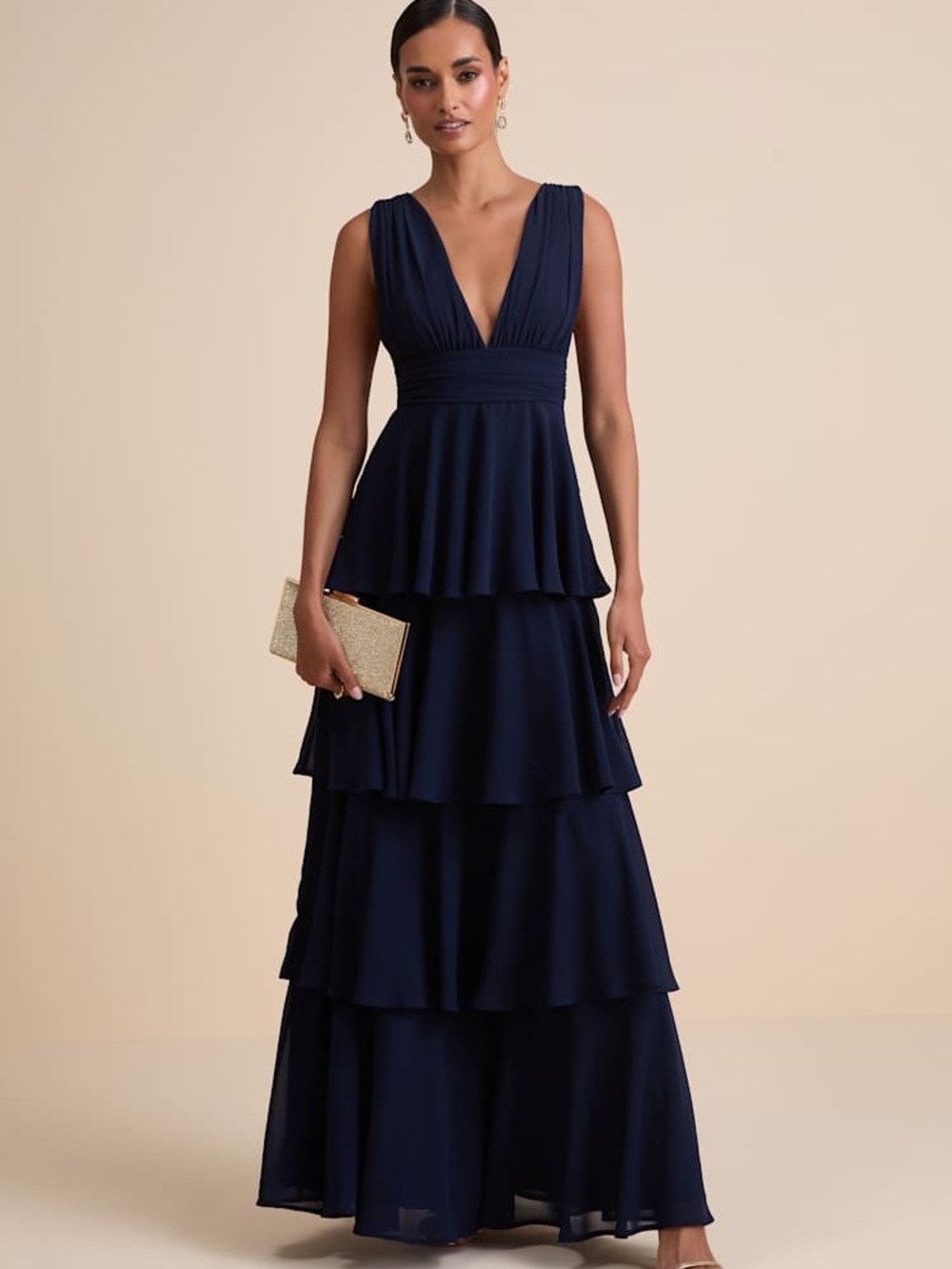 Lulu’s Amazing Evening Navy Blue Tiered Maxi Dress (3/5)